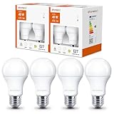ehomeled E27 LED Glühbirne A60 Warmweiß(3000K), 470 Lumen 3,4W (=40W), Energiesparende Klassische LED Birne, Ideal für Wohnzimmer, Schlafzimmer & Büro, 4er-Pack