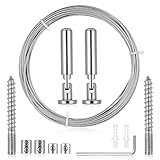 5m Wandhalterung Set,Spannseil Edelstahl Vorhangdraht,Spanndraht,Seilspanngarnitur Gardinenseilsystem Spannsystem für Wäscheleine Duschvorhänge Balkon Gardinen Wäscheleine Draußen Vorhangseil Outdoor