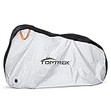 Toptrek Fahrradabdeckung Wasserdicht 210T Oxford-Gewebe Fahrradgarage Plane Wasserfest 200 x 110 x 70 CM Fahrrad schutzhülle mit Beutel (Schwarz und Silber)