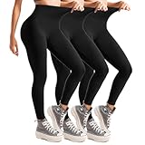 Leafigure 3er Pack Leggings Damen High Waist Leggings Schwarz Blickdicht für Sport Yoga Gym