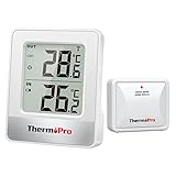 ThermoPro TP200 Funk Thermometer Innen für 2 Räume Raumthermometer mit Außensensor Temperaturmessgerät Thermometer für Innenräume Außenthermometer für Garten, Tierstall, Gewächshaus