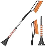 Auto Eiskratzer Winter 2 In 1, Schneebesen Auto mit Besen, Scheibenkratzer mit Handfeger, Abnehmbarer Eisschaber Blatt, Windschutzscheibe Ohne Kratzer Winterset Verstellbar für PKW LKW SUV (Orange)