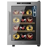 Cecotec Bolero GrandSommelier 1255 CoolWood E, für 12 Flaschen, Holzregale, Touch-Steuerung, Temperatur 8 bis 18 °C, Temperatur 8 bis 18 °C, Edelstahl