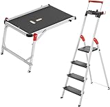 Hailo Stehleiter L100 Topline im Set mit TP1 Treppenpodest - klappbare Aluleiter mit 4 XXL-Sicherheits-Stufen - Arbeitsplattform mit stabilem Rahmen aus Aluminium - belastbar bis 150 kg