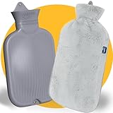 XXL Wärmflasche Groß 3,5 Liter mit Bezug - Nahtlose Ausführung - Weiches Fleece Wärmflaschenbezug - Wärmeflasche XL für Babys, Kinder und Erwachsene - Geschenk für Frauen Freundin (Grau)