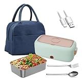 MeLtor Lunchbox Elektrisch Geeignet für 110 V/12 V/24 V tragbare Geräte, Lunch Box USB-Betriebene, Langlebige Wärmedämmung, Wärmebehälter Für Speisen,Green