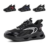 Loiston Sicherheitsschuhe Herren Arbeitsschuhe Damen Leicht Stahlkappenschuhe S3 S2 S1 Atmungsaktiv Schutzschuhe mit Drehknopf Schwarz Gr.42