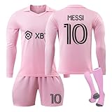 Generisch Nr.10 Fußball Trikots für Kinder/Erwachsene, Langärmeliges Trikot Shorts Socken Set Herren/Jungen, 23/24 Lange Ärmel Fussball Jersey Trikot Trainingsanzug Schwarz und Rosa