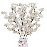 SLFYEE 3pcs 110cm Künstliche Blumen Sakura Seidenblumen Kirschblüten Lange Stiele Kunstblumen Weiß Plastikblumen Deko für Vase Zimmer Balkon Garten Feiern Frühling