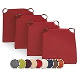 sunnypillow 4er Set Stuhlkissen mit Klettverschluss Polsterauflage Auflage für Stühle | Indoor/Outdoor | Sitzkissen Sitzauflage | Maße: 42 (vorne) | 35 (hinten) x 40 x 5 cm | Rot |