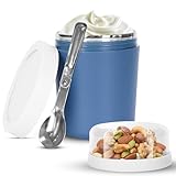 BUCOMTU Müslibecher to go mit Löffel, 500ml+220ml Edelstahl Joghurtbecher to go, Isolierende Edelstahlinnenwand, Unterwegs Müslischale für Porridge Joghurt Yoghurt Kinder & Erwachsene Unterwegs