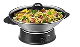 Tefal WO3000 Multi-Wok | elektrischer Wok mit einstellbarer Temperaturregelung | gesundes Kochen ohne Fett | Thermo-Spot Temperaturanzeige | Glasdeckel | 5 Liter | Antihaftbeschichtung