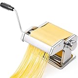 Pastamaschine aus Edelstahl, manuelle Nudelmaschine mit 9 Teigstärken & 2 Schnittbreiten für Spaghetti, Tagliatelle, Lasagne, Fettuccini, Silber (Silber)