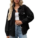 HOTIAN Damen Jeansjacke jeansjacken für damen übergangsjacke damen Vintage Jean Mantel Übergangs Ripped Denim Jacken Black M