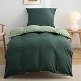 BEDSURE Bettwäsche 135x200 2teilig Salbeigrün/Dunkelgrün - Bettwäsche-Sets Bettbezug 135 x 200 cm mit 1 Kissenbezug 80x80 cm, Oeko-TEX Wendebettwäsche Bedding mit Reißverschluss