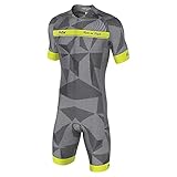 FDX Herren Fahrrad-Skinsuit - 3D Gepolstert, atmungsaktiv, schnell trocknend, Triathlon-Anzug - Kurzarm Einteiler Body für Fahrradtraining, Rennrad Top, Radfahrer Kleidung (gelb-L)