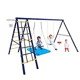 Multifunktionales Outdoor-Schaukel-Set – Mit Rutsche, Trampolin, Runde Nestschaukel und Plastikschaukel, sicher und langlebig (Blau B)