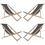 WOODOK 4er Liegestuhl Klappbar - Gartenliege Klappbar bis 120kg, Sonnenliege aus Buchenholz ohne Armlehne - 3-Stufige Rückenlehnenverstellung (4X Grau)