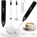 PQETBV Wiederaufladbarer Milchaufschäumer, Handheld Milchschäumer Stab für Kaffee, Electric Milk Frother für Kaffee, Cappuccino, Milchkaffee, heiße Schokolade (Zwei Arten von Mischköpfen)