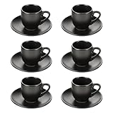 Schramm® Espressotassen Set aus Porzellan 6er Set wählbar in 3 verschiedenen Farben 6 Espresso Tassen mit 6 Untertassen 75ml Espressotassenset Kaffee Tassen Tasse 12-teilig, Farbe:schwarz