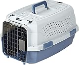 Amazon Basics Katze Transportbox für Haustiere, 2 Türen, 1 Dachöffnung, L 48 x B 32 x H 25 cm, Blau