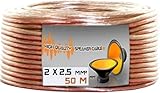 50m 2x2,5mm² Lautsprecherkabel CCA Boxenkabel isoliert transparent mit Polaritätskennzeichnung Hifi Audio Stereoanlage Boxkabel 2 x 2,5mm