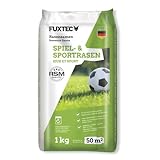 FUXTEC Rasensamen Spiel- & Sportrasen FX-RSSP1, robuster Gartenrasen für Neu- und Nachsaat, hohe Keimfähigkeit, dichter Wuchs, belastbar & trittfest, 1 kg für ca. 50 m²