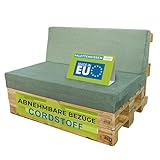 Pillows24 - Palettenkissen 2-teiliges Set aus Cordstoff | Sitzkissen & Rückenkissen für Europaletten 120x80 | Weiche Palettenauflage für Wohnzimmer, Garten oder Balkon | Made in EU | Grün