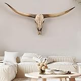 Kuhschädel-Wanddekoration, Künstlicher Präparator Longhorn-Schädel, Wanddekoration mit Langen Hörnern, Handgefertigte Bullenschädel für Wohnzimmer, Schlafzimmer, Bauernhaus Dekoration, 178cm(Braun)