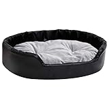 Eleganz Hundebett Schwarz-Grau 90x79x20 cm - Plüsch & Kunstleder Hundesofa - Extra weich & pflegeleicht für große Hunde - Bequemes Schlafplatz für Wohnung & Haus