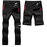 SANMIO Herren Wanderhose Zip Off Atmungsaktiv Arbeit Hosen Softshellhose Outdoor Sommer Funktionshose Trekkinghose Entfernbar Schnell Trockend (mit Gürtel) Schwarz, M
