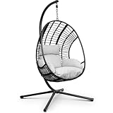 Swoods XXL Hängesessel mit Gestell - Hängesessel Für Indoor und Outdoor - Inkl. Kissen - Egg Chair - bis 150kg (Hellgrau)