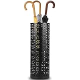 Schirmständer,Metall Regenschirmständer für den Eingangsbereich,15×15×42 cm,Freistehender Regenschirm-Organisator Rain Collection,Runder Aufbewahrungsbehäl,Stöcke Walking Sticks Halter (Schwarz)
