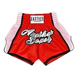 Jugaoge Herren Kickboxing Shorts Elastische Taille Kurze Hose Satin Thai Box Boxshorts Buchstaben Druck Boxershorts Retroshorts Trunks Rot XS