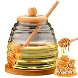 HIULLEN 500ml Honigglas mit Honiglöffel, Honigspender, Honigtopf mit Dipper und Deckel, Bienenstock Honigglas aus Glas für die Küche zu Hause Theke oder Tischdekoration