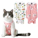 DOINEUFL 2 Stück Katzenbody nach Operationen, Antileckend Katzenbody, Baby-Baumwollmaterial Katzen Kleidung für Sterilisation, Entwöhnung ＆ bei Hautkrankheiten (M, Alpaka + Löwe)