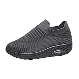 Damen Strass Plattform Loafers Glitter Slip on Turnschuhe Komfort Atmungsaktive Mesh-Up-Plateau-Turnschuhe Bequeme Wanderschuhe, Flach Leicht Mesh Atmungsaktiv Sneakers Schuhe (Grey, 40)