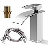 Wasserfall Wasserhahn Bad Waschtischarmatur Einhebelmischer Waschbecken Wassersparend & Spritzwassergeschützt Edelstahl Waschtischarmatur Chrom Silber