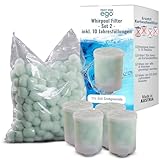 EGO3 Whirlpool Filter Set 2 1½ Zoll Grobgewinde + 10 Jahresfüllungen – ersetzt Kartuschenfilter & Whirlpool Filterkartuschen – 300gr Filterbälle – Filter Made in EU (4 Behälter + 300g Filterbälle)