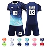 Generisch Trikot mit Eigenem Namen & Nummer & Logo, Trikot Personalisiert Kinder, Fußball Trikots Shorts Set für Kinder/Erwachsene, Fussball Jersey Trainingsanzug für Junge Herren