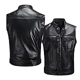 Herren Schwarze Jeansweste Full Zip Ärmellose Weste Winter Outdoor Lässige Lederweste Jacke Knöpfe Motorradjacke (Size : XXX-Large)