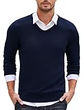 COOFANDY Herren Strickpullover Slim Fit Pullover V Ausschnitt Feinstrick Sweater Schmale Passform Marine L