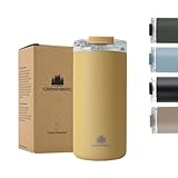 Groenenberg Thermobecher 350 oder 470ml | Kaffeebecher to go 100% Auslaufsicher | Hält mind. 4 h warm | Coffee to go Becher aus recyceltem Edelstahl (Mustard, 473 ml)