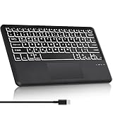 SENGBIRCH Bluetooth Tastatur mit Touchpad Deutsch - Wireless Bluetooth 5.0 Tastatur,7 Hintergrundbeleuchtungen,Type-C Aufladung,kompatibel mit Windows/Android/iOS- Schwarz