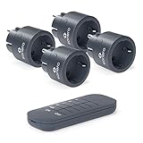 sonero ® Set mit 2300 Watt Funksteckdosen | 4 x Fernbedienungssteckdose | 1 x Fernbedienung | 1 x CR2032 Batterie, 3 V DC, anthrazit