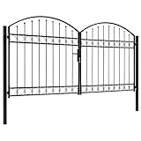 vidaXL Zauntor mit Gewölbter Spitze Doppelflügeltor Metalltor Gartentor Gartenzaun Tor Pforte Doppeltor Hoftor Einfahrtstor Stahl 300x150cm Schwarz