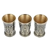 BESPORTBLE 3 Stück Teiliges Vintage Ägyptische Metall Schnapsgläser mit Antiken Gottheiten Gravur Kreative Whisky Shot Gläser für Party Hochzeit Bar Zuhause Bronze Farbenes Design