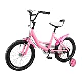HUOMMGS Kinderfahrrad 16 Zoll Kinder Fahrrad für ab 5-8 Jahre Upgraded Jugend Fahrrad Kinderfahrrad mit Stützrädern Höhenverstellbar Anfänger Fahrrads für 100–135 cm Jungen & Mädchen (Rosa)