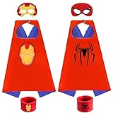 2 x Superheldenumhang für Kinder, 2 Schichten und 2 Masken, 2 Silikonarmbänder, Halloween-Ideen, Cosplay-Wert-Set für Weihnachten, Geburtstagsparty, Spielzeug für Jungen und Mädchen