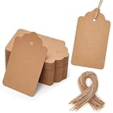 HAKACC 100 Stück Geschenkanhänger Braun, 4x7cm Kraftpapier Etiketten mit Juteschnur für Hochzeit Valentinstag Geburtstag DIY Basteln, Preisetiketten für Shops